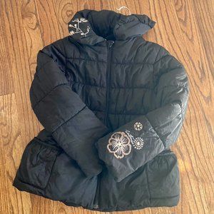 Catimini Reversible Black Puffer Coat Inside Polka Dot Reversible- size 8